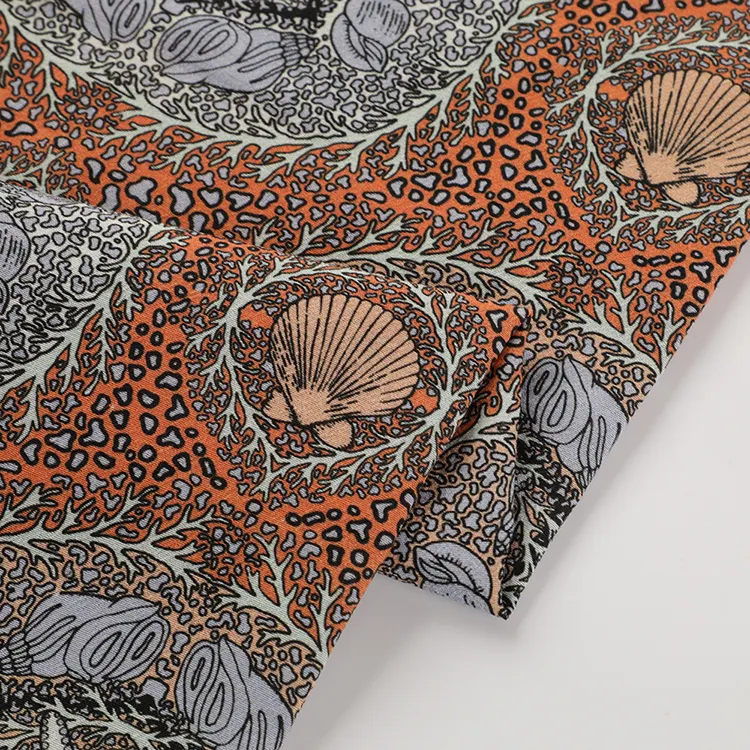 Quality Supply Custom Soft Woven Chiffon Sea Shell Printed Viscose Rayon Fabric For T Shirt