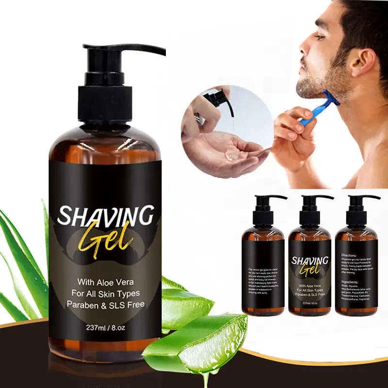 Private label Wholesale 237ML organic nourishing cleaning barber Pre-Shave Beard gel Smoothing Shave Gel For Beard Care