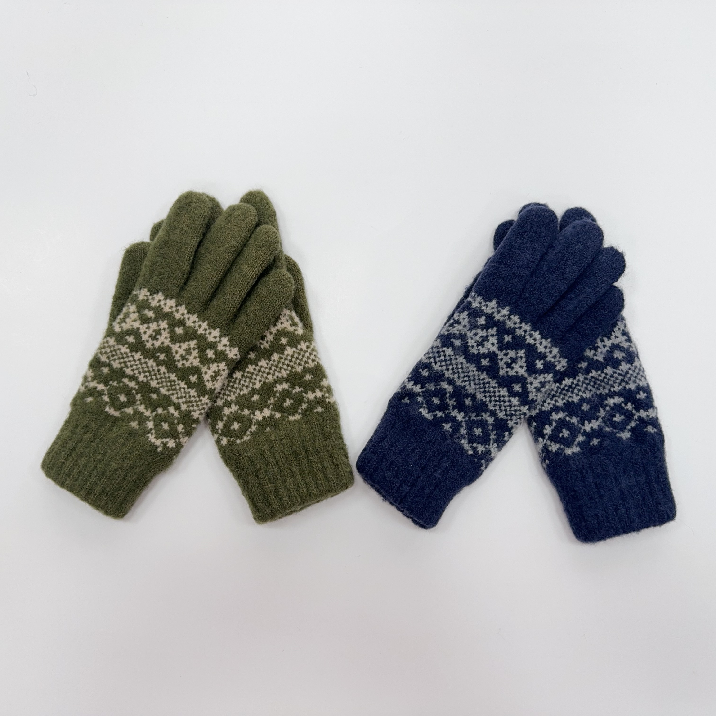 Winter Knitted Diamond Gloves, Soft Jacquard Gloves, Winter Five Finger Thick Gloves
