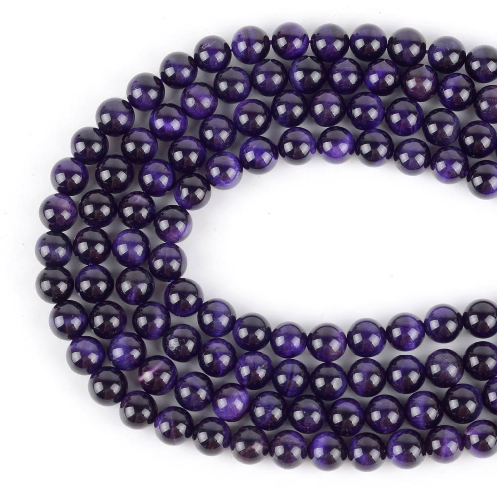 4 6 8 10 12mm Natural Purple Tiger Eye Stone Beads For Jewelry Making Round Loose Spacer Beads DIY Bracelet Necklace 15"