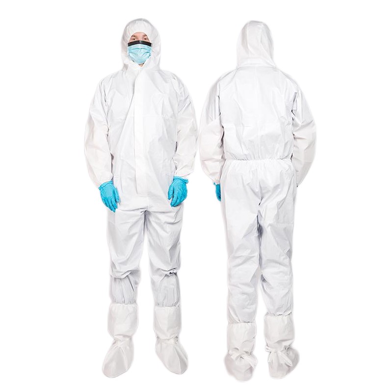 TYPE 5 6 Medical Disposable Protective Coverall with Elastic Cuffs Attached Hood