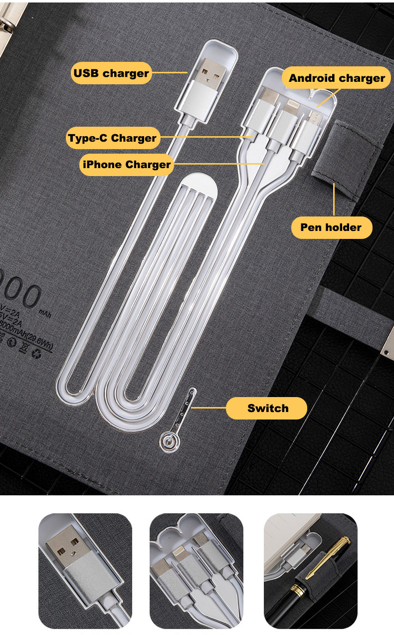 Business Gifts Custom A5 Planner Diary Smart Usb Flash Drive Notepad Power Bank Notebook with Wireless Charger