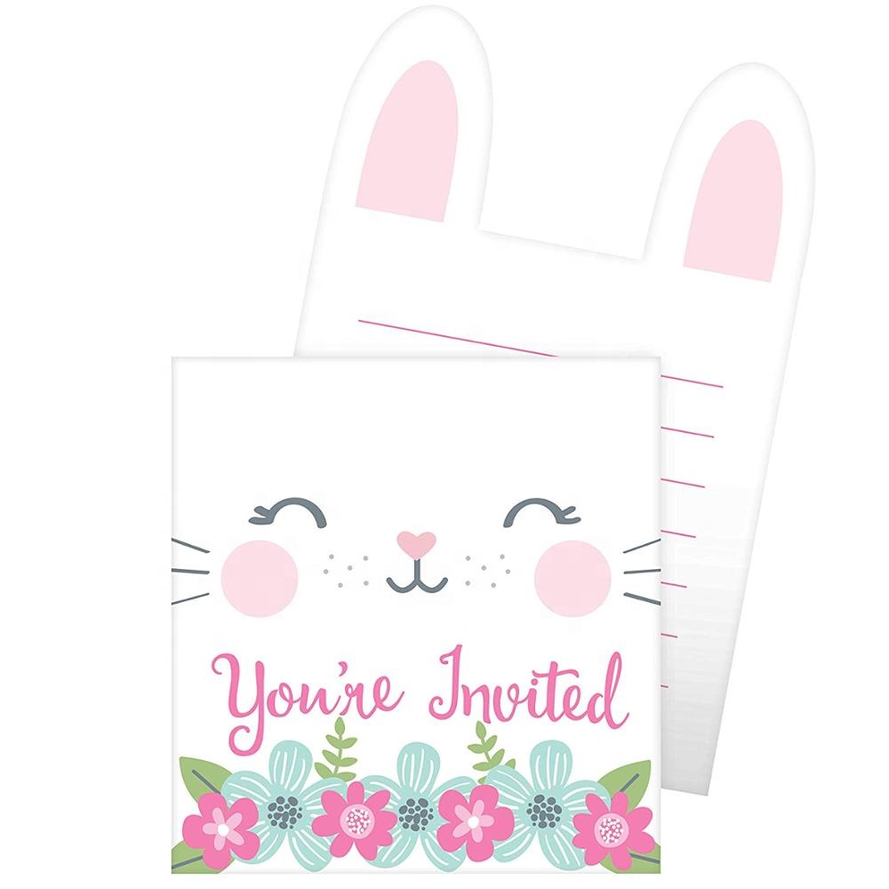Easter lovely cute bunny rabbit shaped paper card invitation with envelopes for Easter party supplies