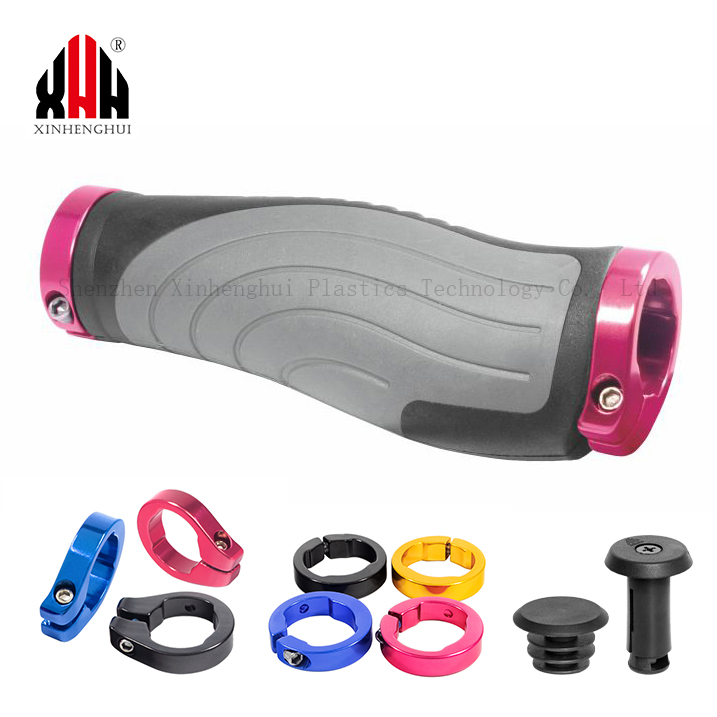 factory outlet bicycle ergonomic rubber anti-skid handlebar grips lock on with color aluminum alloy ring for mtb mountain bike