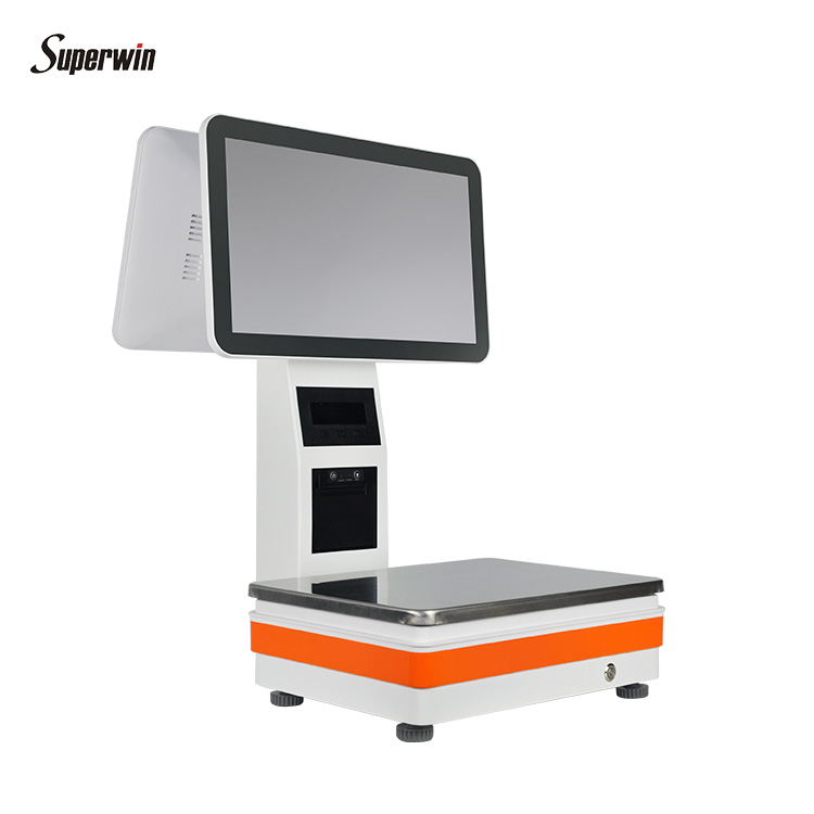 Superwin CY-55D pos весы с двойным монитором pos шкала pos машина с термопринтер 58 мм для фруктов магазин морепродуктов