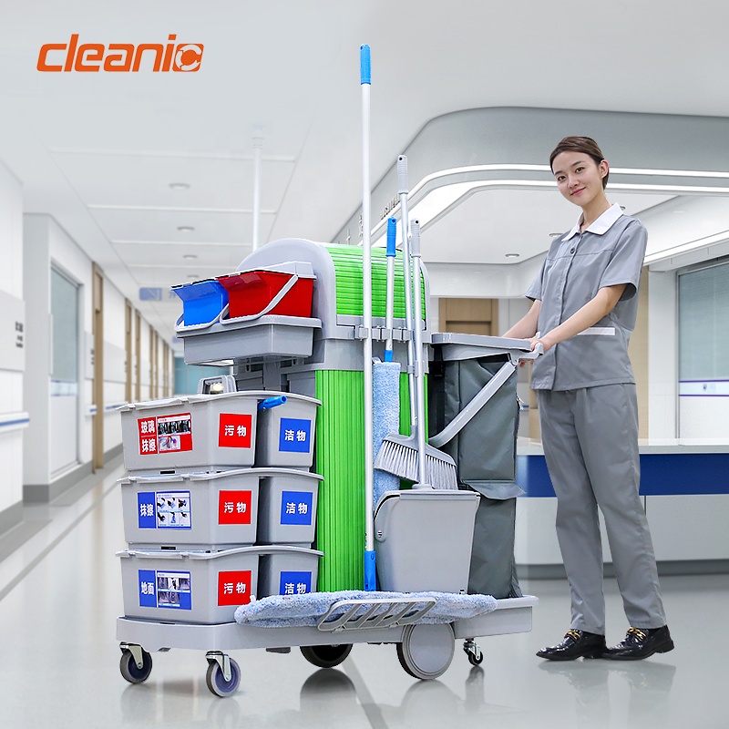 Multi Purpose Multifunction cleaning Trolley Full Set With Bucket Duster Flat Spray Mop Broom For Hospital