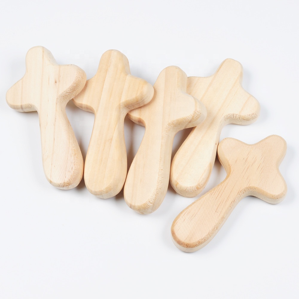 Natural wood unfinished custom hand held comfort prayer wooden cross