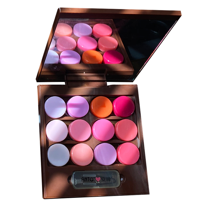 Colorful multi-capacity lovely makeup mirror double INS eye shadow tray shape custom portable contact lens case