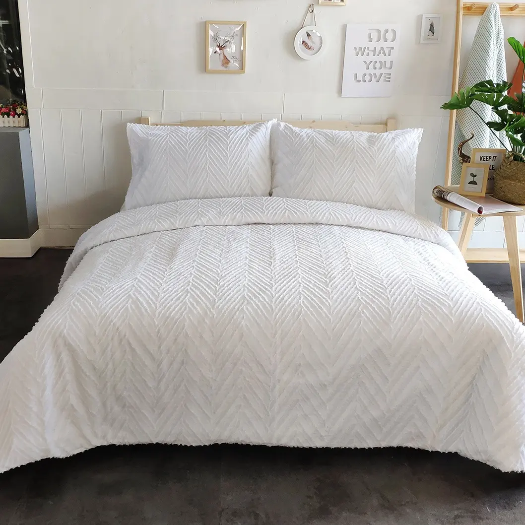100% cotton jacquard textured clip customized bedding sheet set white duvet cover sets