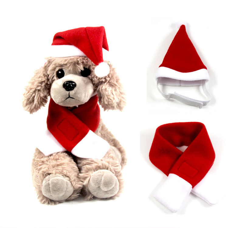 New Fashion Wholesale Christmas Pet Party Dog Hat With Scarf-Christmas Costume Set With Reasonable Price