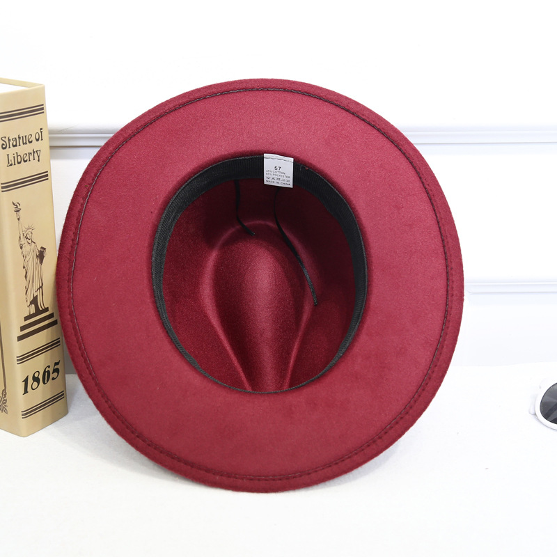 New Woolen Jazz Hat Retro British Concave Top Big Edge Felt Hat Men'S And Women'S Hat