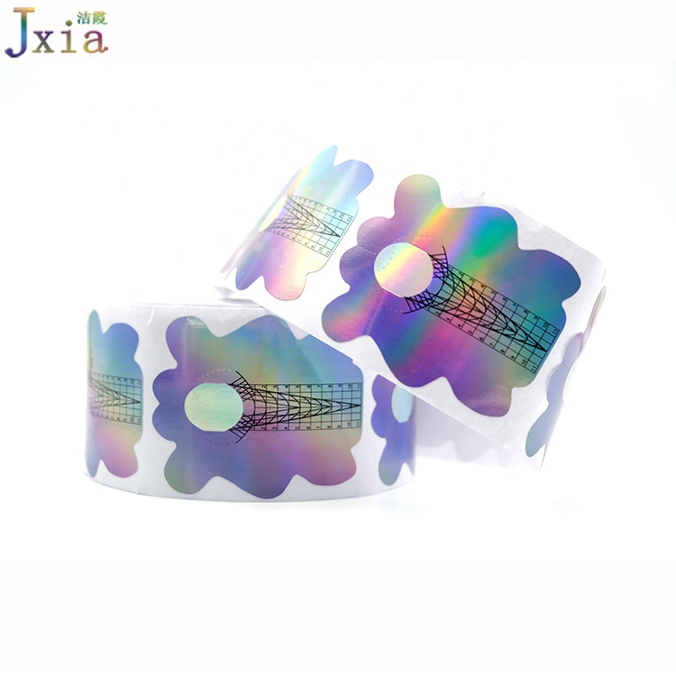 Jiexia Новый Пользовательский логотип 500 шт./рулон плотной бумаги с помощью липкого клея, самоклеющиеся голографические наклейки для ногтей формы