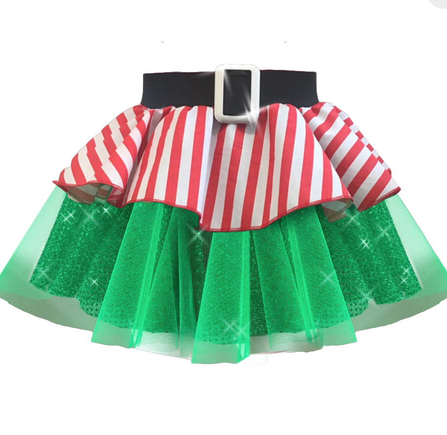 Plus Size Elf Fancy Dress Christmas Party Costume skirt 12 inch Length