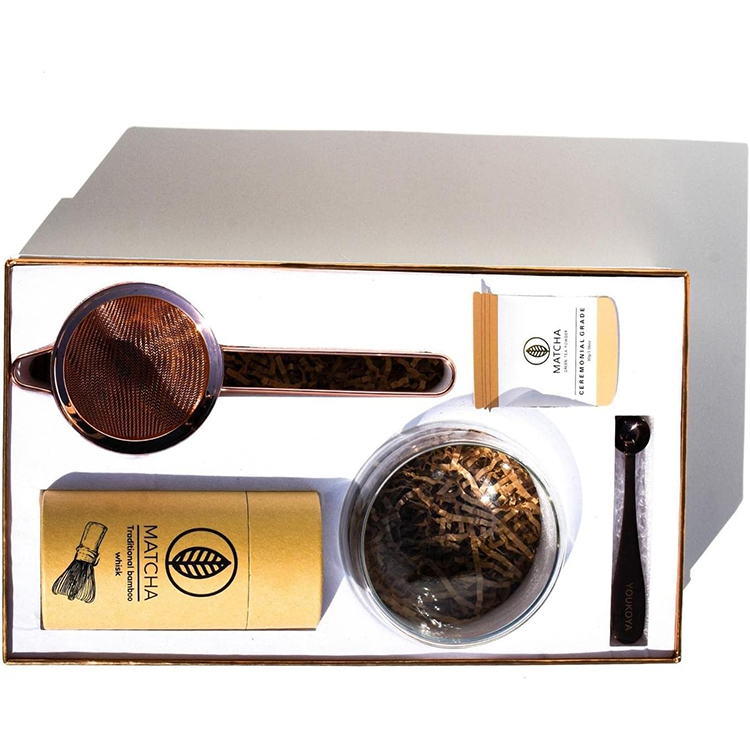 Skillful Manufacture Matcha Accessories Kit Bamboo Whisk Glass Bowl Tea Scoop And Metal Sifter Custom Matcha Gift Box And Logo