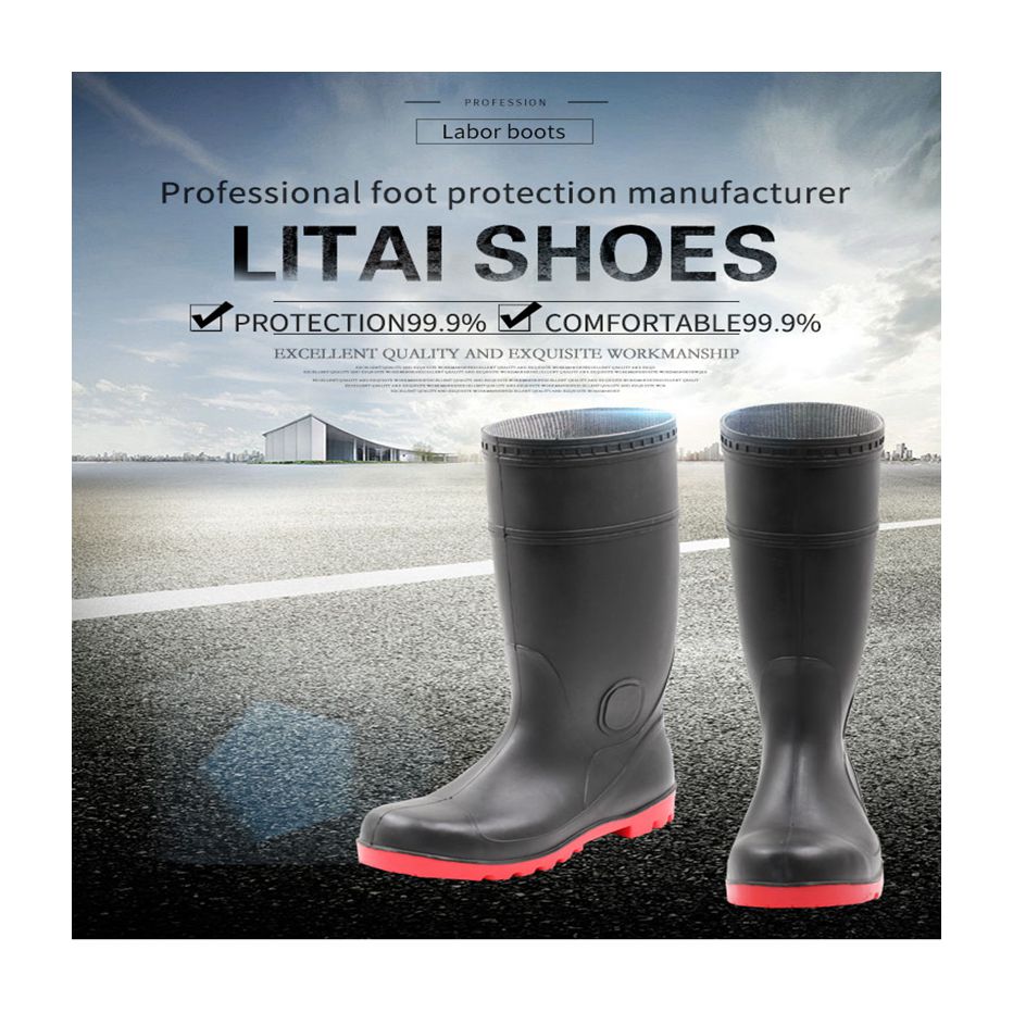 Unisex Black Custom Waterproof Long safety pvc Gumboots for Construction man long barrel