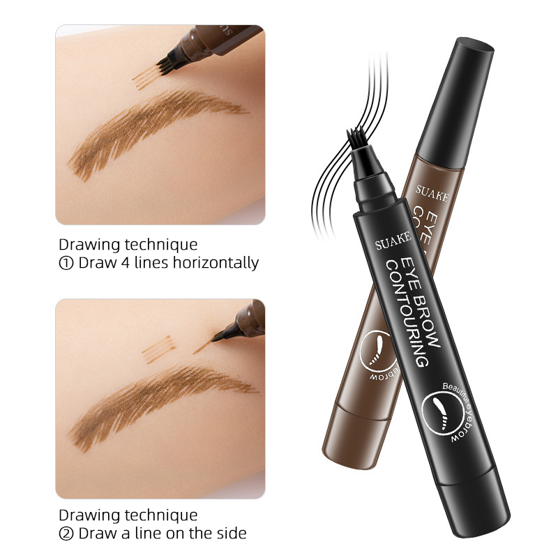 4 Points Eyebrow Pen 5 Colors Liquid Brow Pencil Dark Brown Microblading Eyebrow Pencil Waterproof Eyebrow Tattoo Pen Cosmetic