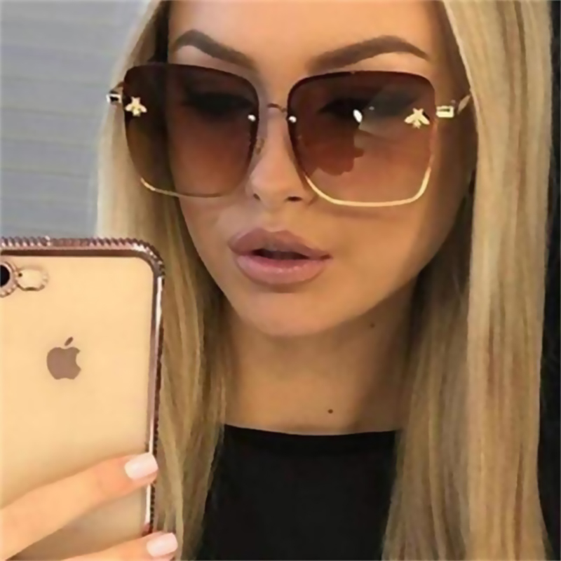 Очки солнцезащитные унисекс без оправы, модные большие квадратные солнечные очки в форме пчелы, с градиентными линзами, UV400
