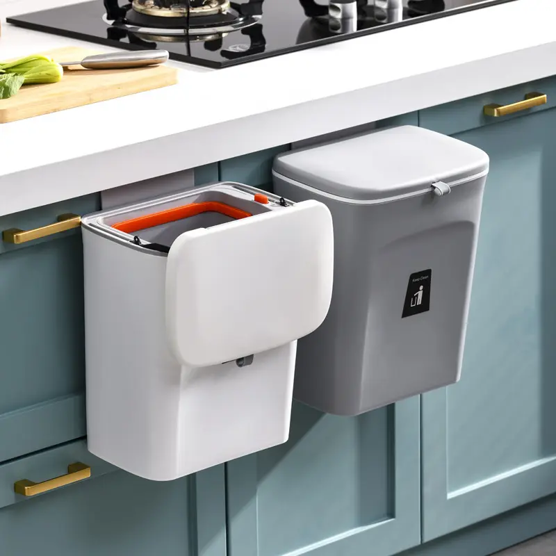 Kitchen Garbage Can Wall Mounted Waste Bin Plastic Bins Kitchen Hanging Bathroom Wholesale Wall-Mounted Sliding Lid Trash Can