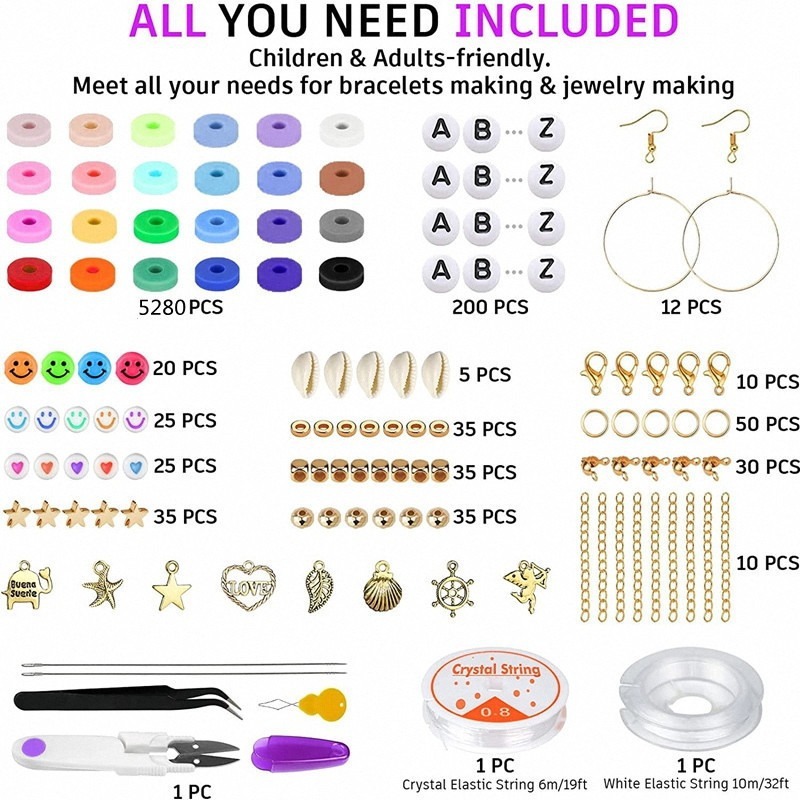 Hot-selling 6000 Pieces Clay Beads Soft Pottery Pieces Chopsticks Beads Soft Pottery Beads Suit Ornament Bracelet