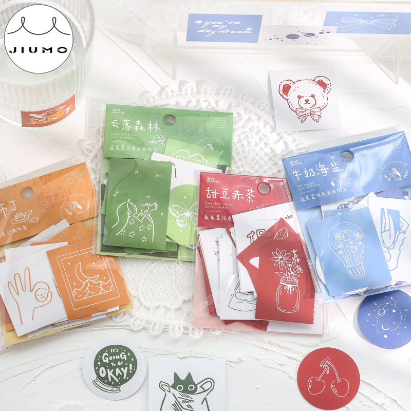 4 Designs Salt Series Planet Series Sticker Bag Credit Card Scrapbook Bullet Diary Decoration Stationery Decal Sticker JIUMO