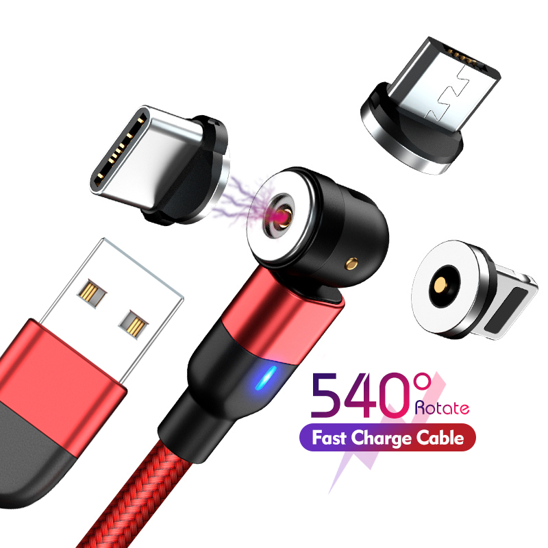 Магнитный зарядный usb-кабель 3 в 1, со светодиодной подсветкой и возможностью поворота на 540 градусов