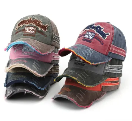 Unstructured cotton Distressed cap 6 panels personalized custom baseball caps embroidery logo