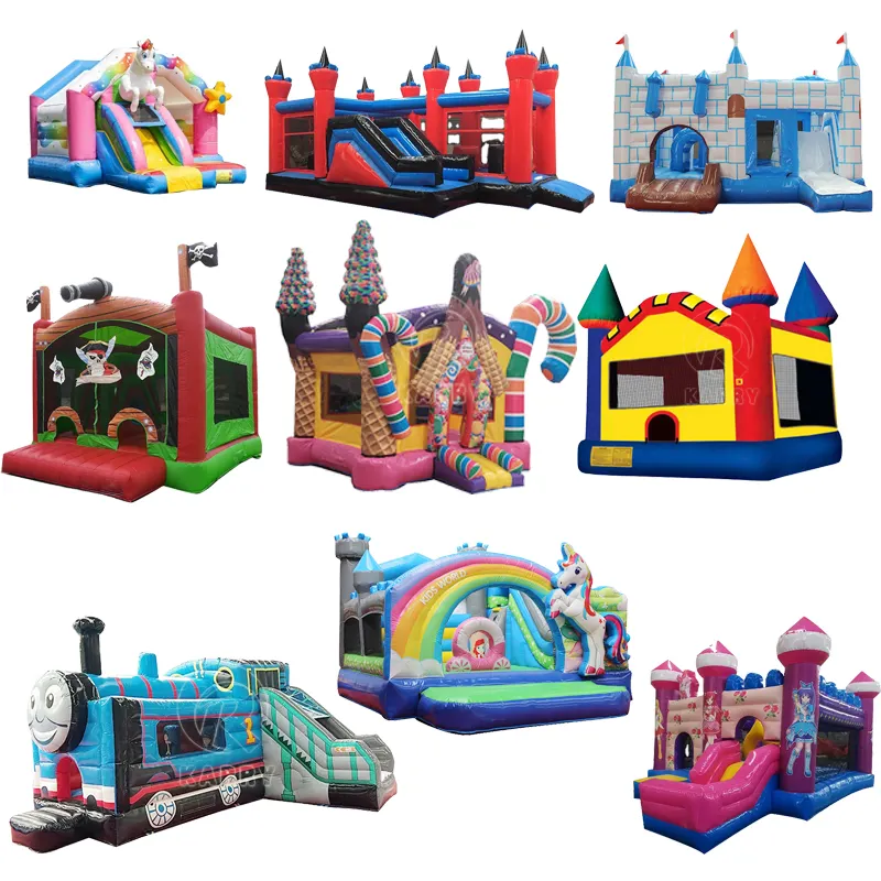 Cartoon theme Colorful inflatable bouncing castle commercial air jumping bouncer house castle for kids