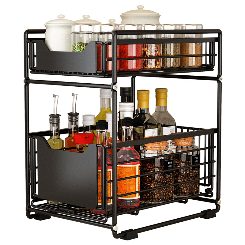 Hot selling drawer style spices organizer drawer spice jar rack set carbon steel material spice rack organizer