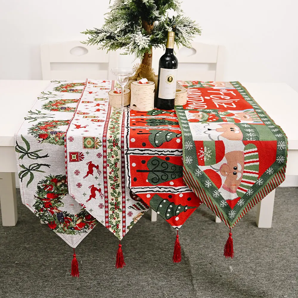 2022 Knitted Table Runner Christmas Fabric Tablecloth Deer Christmas Table Runner Table Decoration Home Dress Up