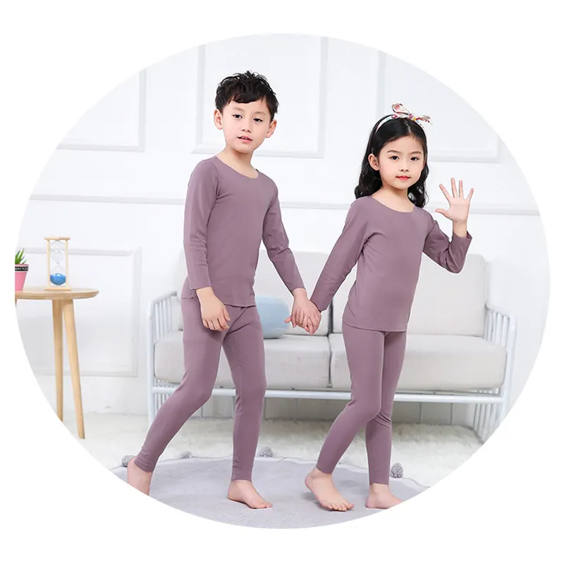 Fall winter children underwear suit seamless solid warmth teen boys girls thin kids clothing homewear pajamas set