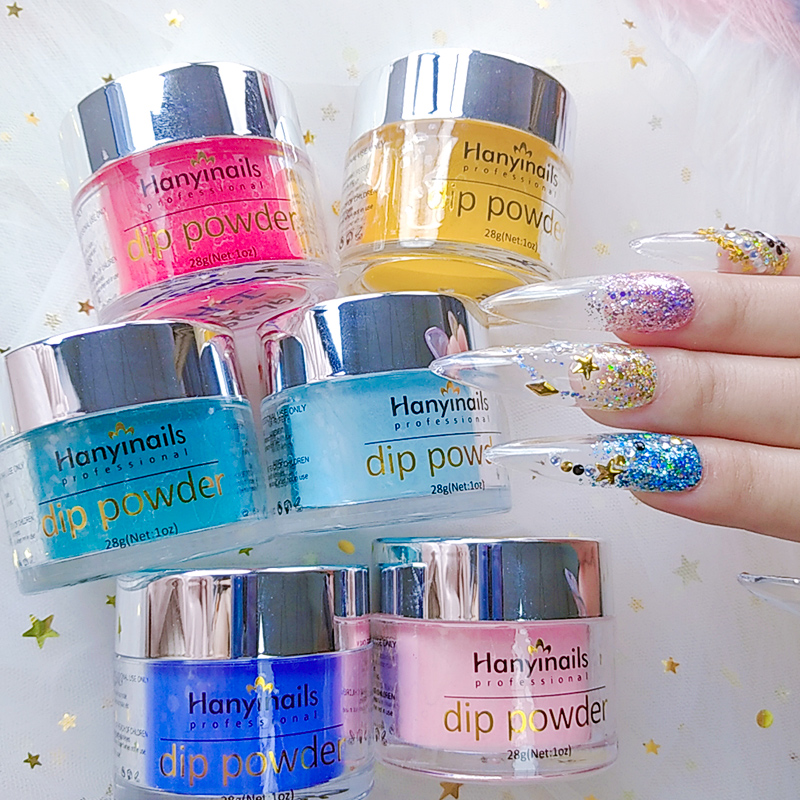 Hanyinails дизайн ногтей жемчужный акриловый порошок для ногтей и блестящий погружной порошок 3 в 1 с жидкостью для погружения