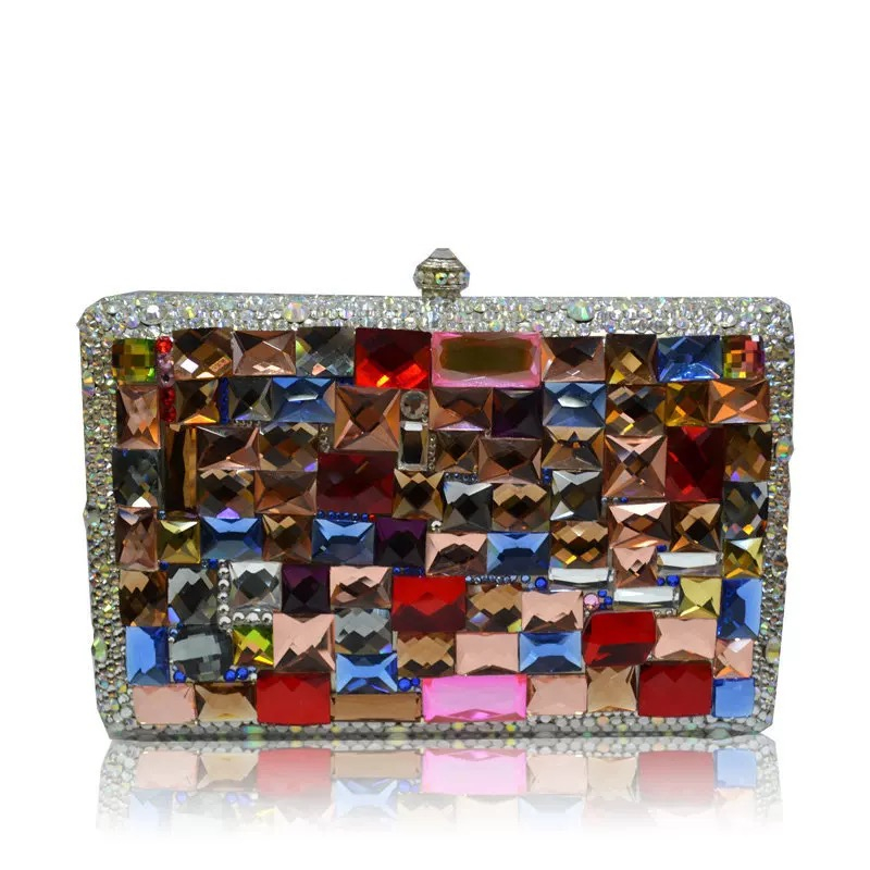 Factory Wholesale Women Multi Color Diamond Clutch Wedding Handbag Sparkling Custom Crystal Evening Clutch