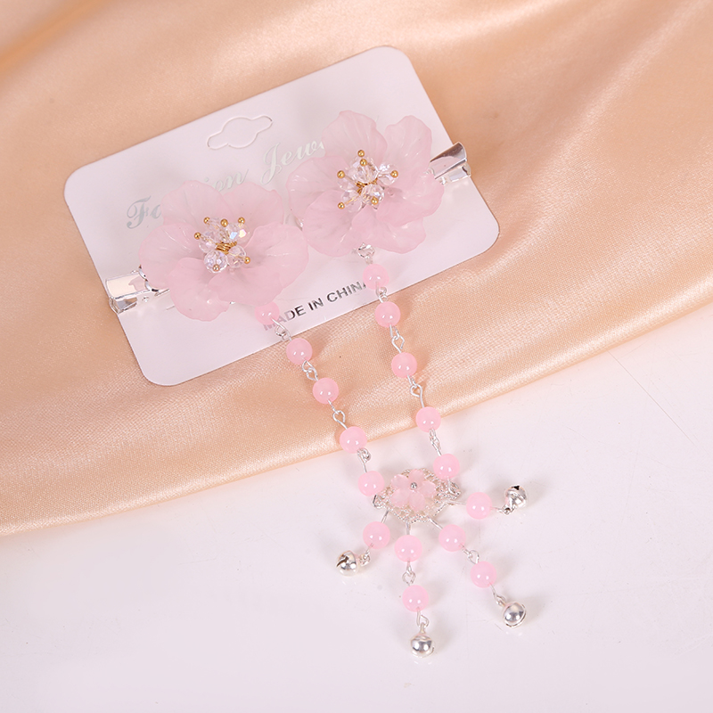 Детский головной убор Hanfu, Шпилька для волос, пошаговое встряхивание, подвеска для девочки, костюм, заколка с ювелирным украшением, двойной цветок, антикварная шпилька
