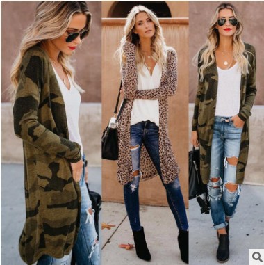 European American Autumn Fashion Camouflage Cardigan Long Sweaters Cardigans Women Cardigan Sweater