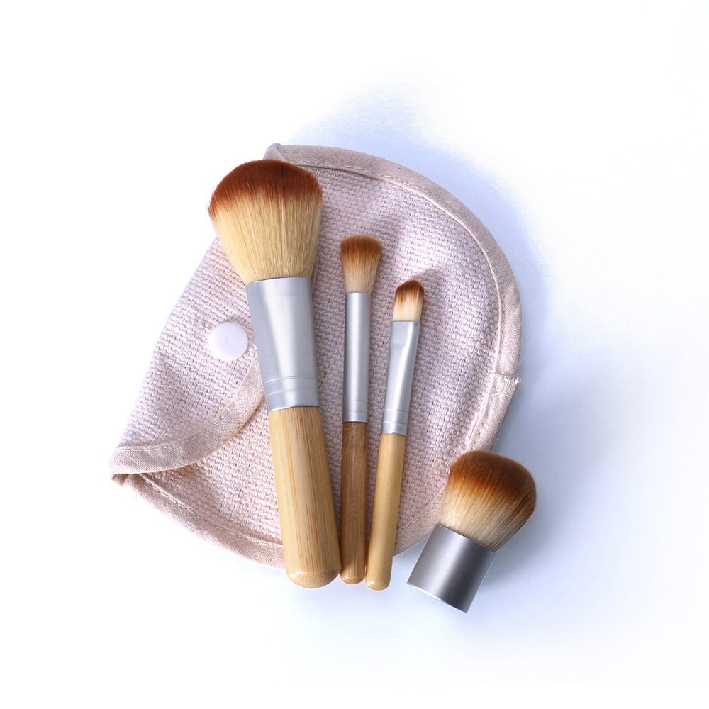 Mini travel makeup brush set natural bamboo handle makeup brushes with bag synthetic hair beauty tool