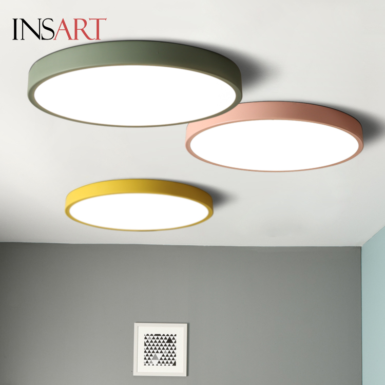 Hot Sale Nordic Simple Style Bedroom Round Shape Iron Acrylic Macaron Led Ceiling Light