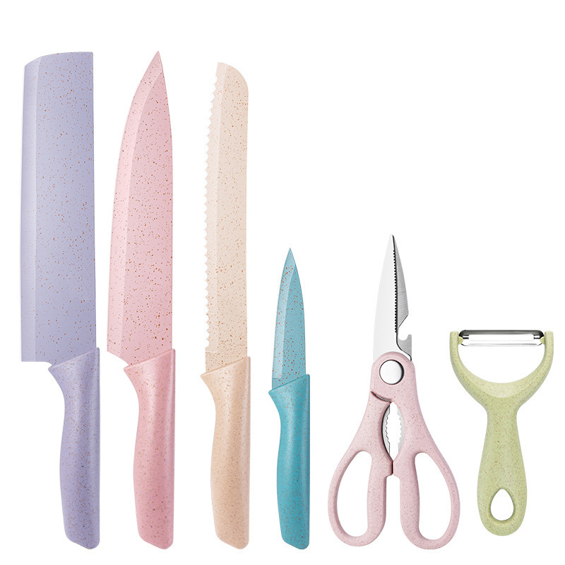 Kitchen Knife Set 6pcs/set Kitchen Cutter Wheat Straw Cooking Tool Home Kitchen Knife Set Paring Utility Vegetable Fruit Knives