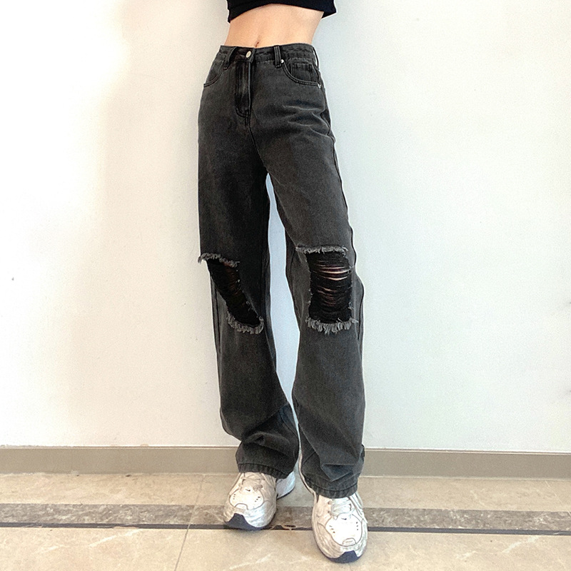 ladies skinny ripped distress high waist jeanstrousers for women stylish black denim plus size women's jeans pants