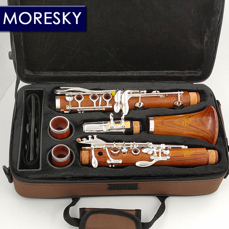 Профессиональный кларнет MORESKY из красного дерева Bb, кларнет из палисандра, серебряные ключи, твердая древесина Sib Klarnet