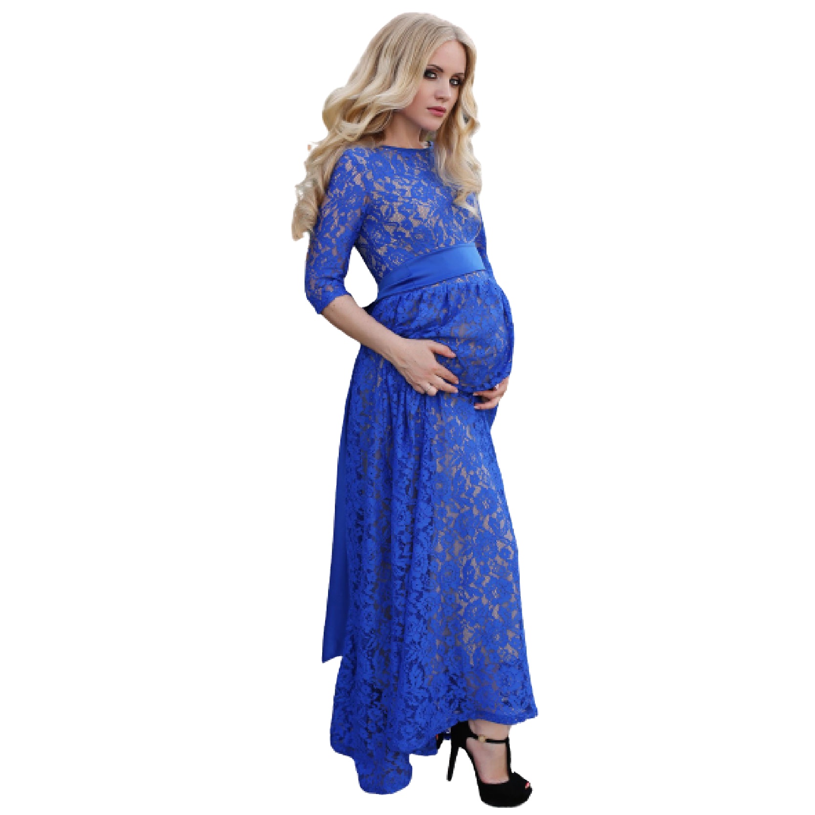 Women Fashion Pregnant Women Chic Sequins Patchwork Casual Long Sleeve Floor Length Loose Chiffon Maternity Dress