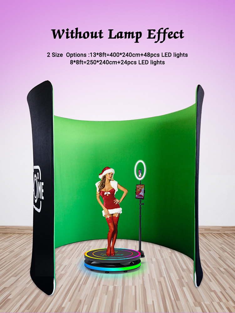 Chrome green curve shape fabric custom print 8x8ft  photo booth backdrop enclosure 360 photo booth backdrop with led lights
