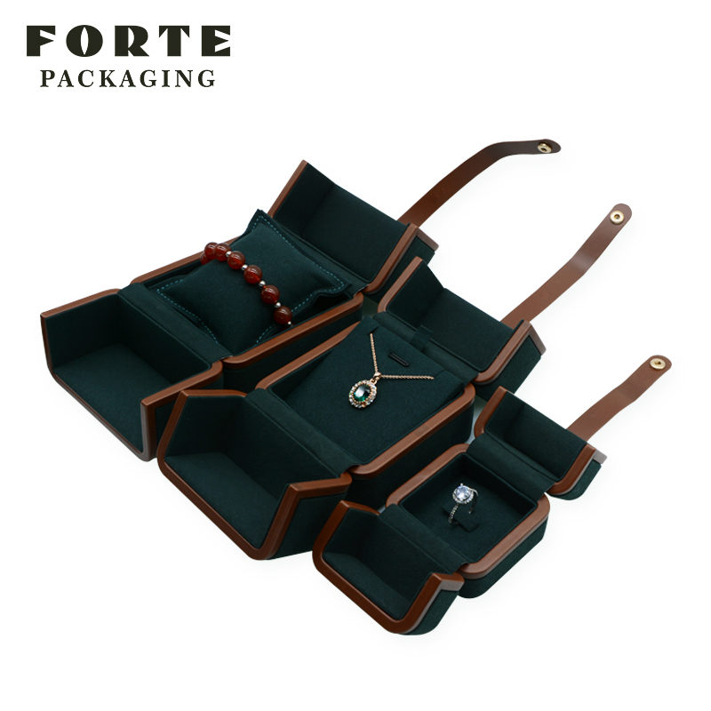 Forte PU Custom Velvet Jewelry Box wholesale Ring Earring Bracelet Necklace Box double open Jewellery Packaging With Logo