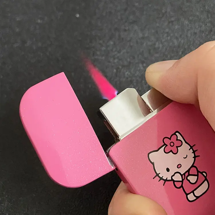 Оптовая продажа, розовая Зажигалка Hello Kitty, ветрозащитная зажигалка с розовым пламенем, подарок для девочек