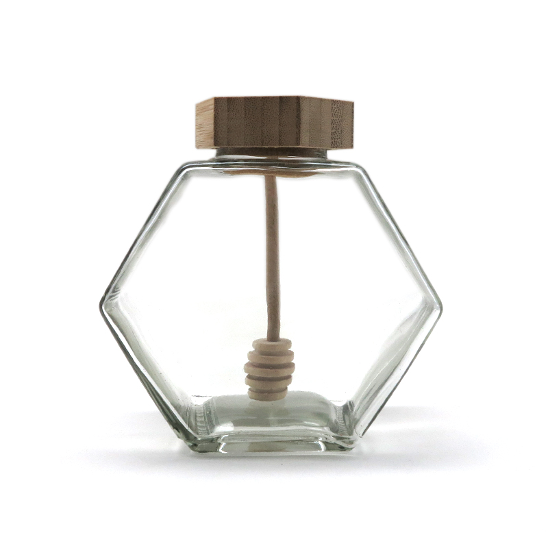 Wholesale Customized Empty Glass Honey Bottle Honey Jars with Dipper storage jar Honey Cookie Storage