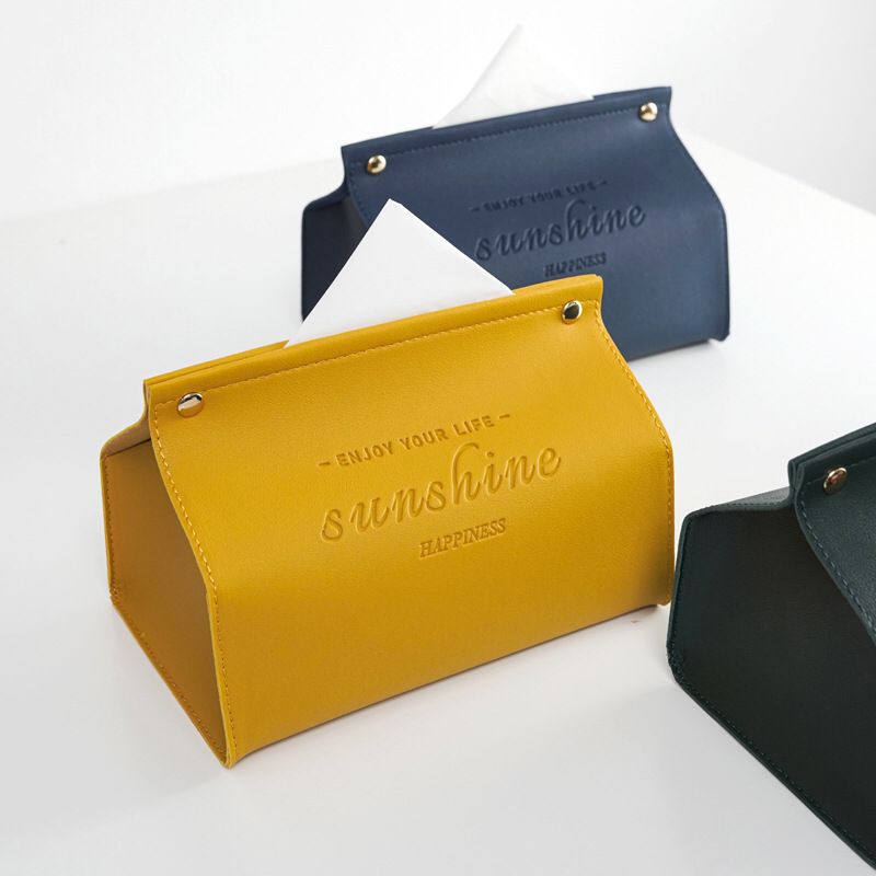 2021 Rectangular Facial Tissue Box Cover PU Leather Tissue Box Holder
