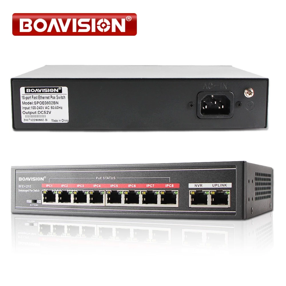 С 8-портовый коммутатор питания через Ethernet адаптер 8 + 2 с одним портом, настольная Быстрый Ethernet-коммутатор IEEE802.3af/на 104W для видеонаблюдения сети IP камеры PoE питанием