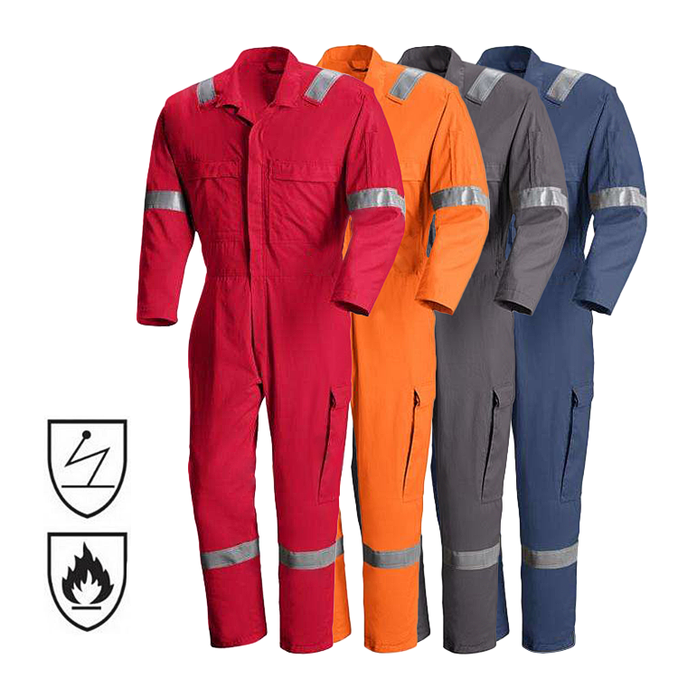 EN 11612 Custom Logo Men Cotton Work Safety Overalls Uniform Mechanic Reflective Workwear Flame Fire Retardant FRC FR Coveralls