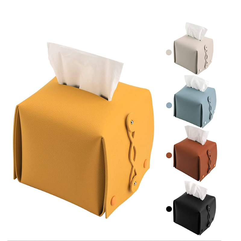 Tissue Box Cover Soft PU Leather Napkin Holder Living Room Kitchen Desktop Tissue Boxes