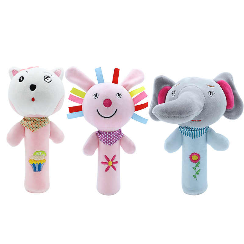 Baby stuffed animal toy plush hand rattles toy baby hand bell squeaker bb stick toy