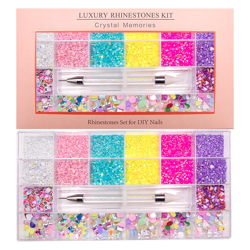 New 21 Luxury Rhinestone Stone Kit Diamond Decals Sequins with Dotting Pen Nail Art Supplies Nail Art Decoration
